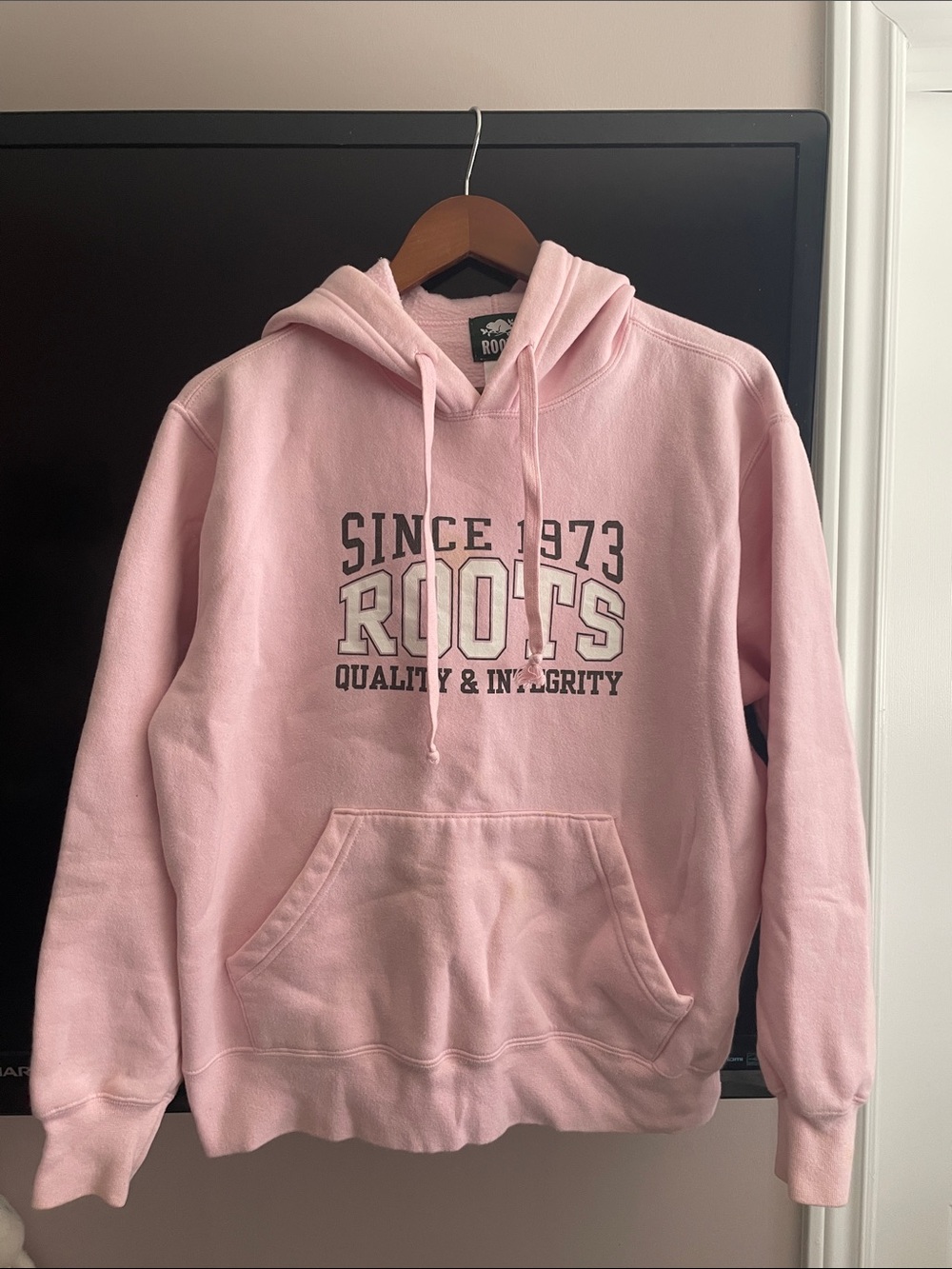 Roots Pink Crewneck Hoodie with 'Since 1973' Chest Print